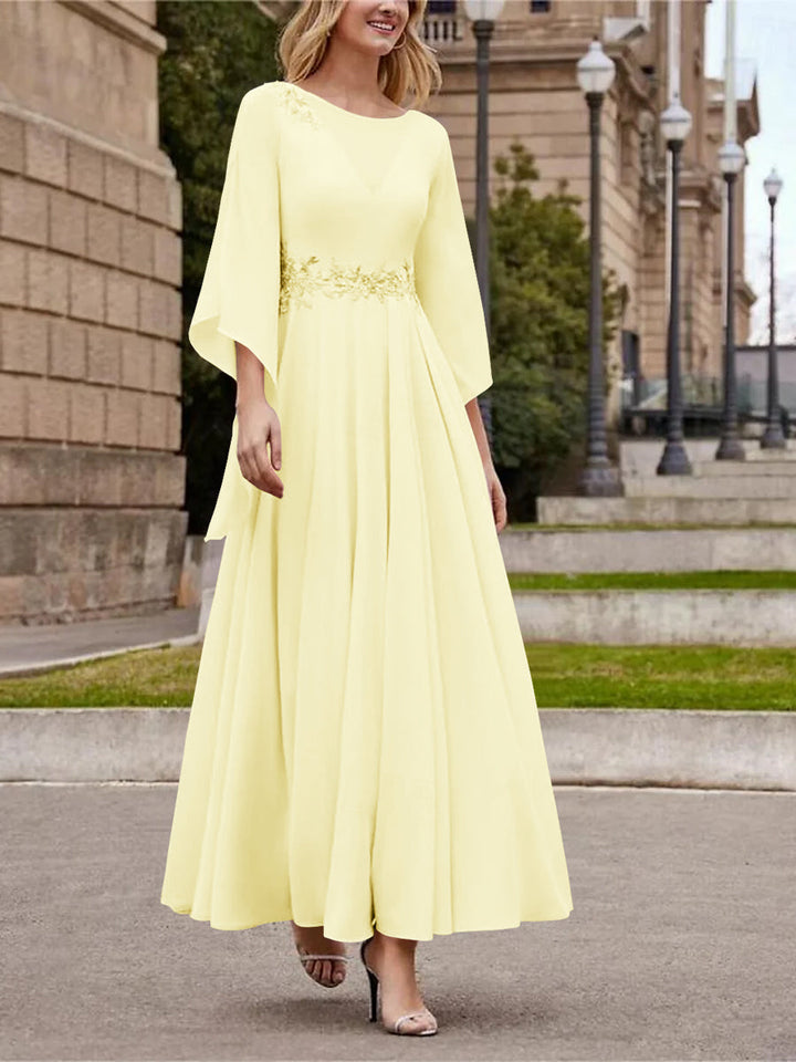 Robe de Mère de la Mariée Coupe A-Line/Princess à Col en V et Manches 3/4, Longueur Cheville, avec Paillettes