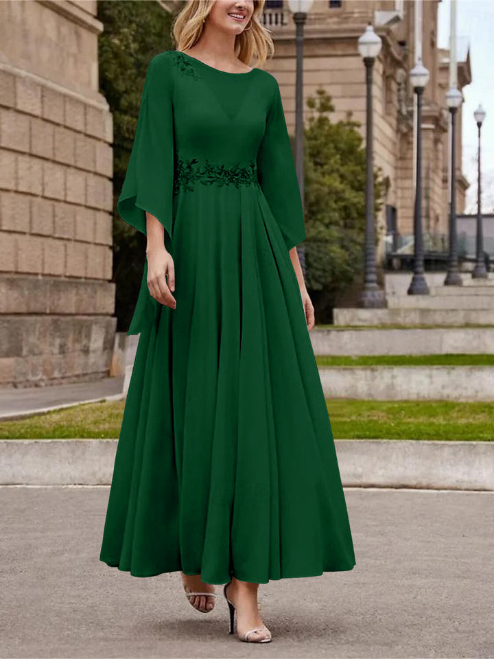 Robe de Mère de la Mariée Coupe A-Line/Princess à Col en V et Manches 3/4, Longueur Cheville, avec Paillettes