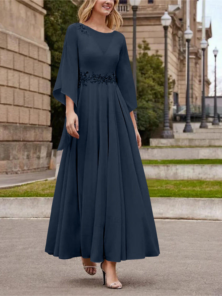 Robe de Mère de la Mariée Coupe A-Line/Princess à Col en V et Manches 3/4, Longueur Cheville, avec Paillettes