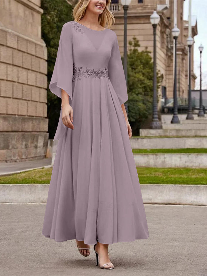 Robe de Mère de la Mariée Coupe A-Line/Princess à Col en V et Manches 3/4, Longueur Cheville, avec Paillettes