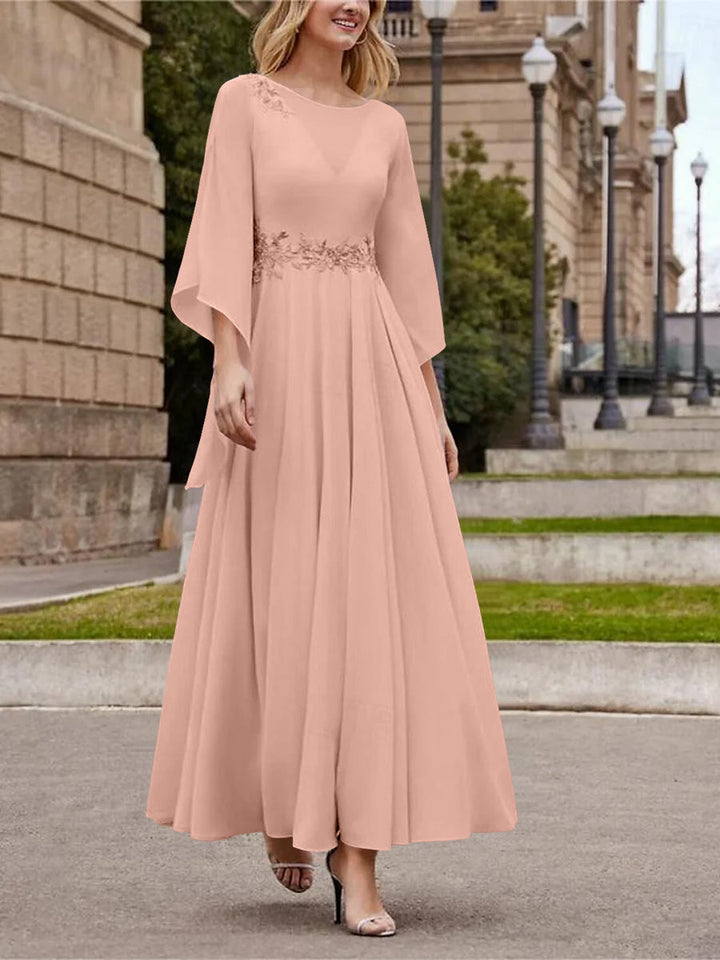 Robe de Mère de la Mariée Coupe A-Line/Princess à Col en V et Manches 3/4, Longueur Cheville, avec Paillettes