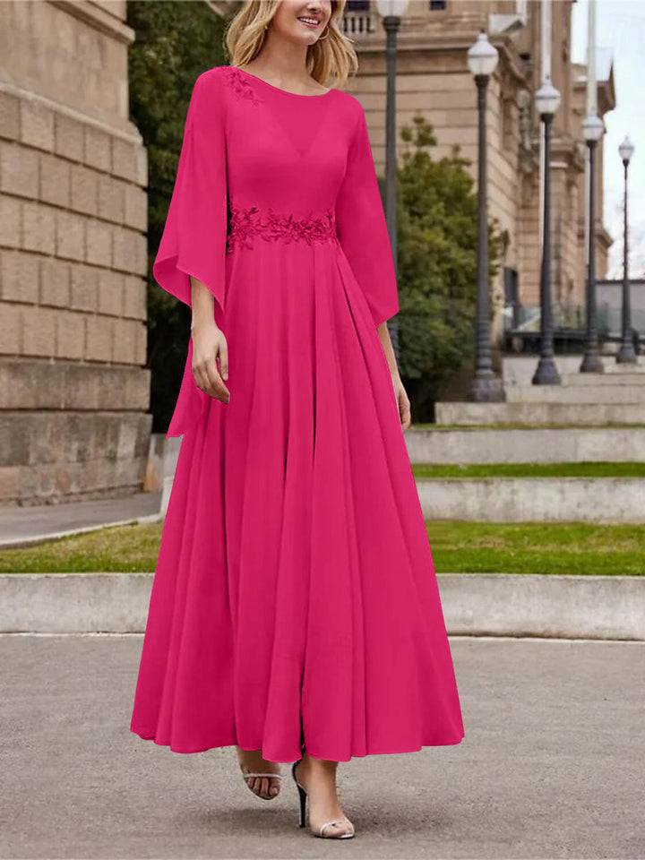 Robe de Mère de la Mariée Coupe A-Line/Princess à Col en V et Manches 3/4, Longueur Cheville, avec Paillettes