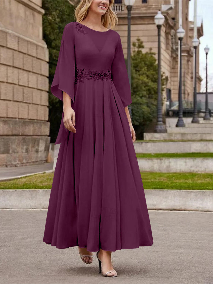 Robe de Mère de la Mariée Coupe A-Line/Princess à Col en V et Manches 3/4, Longueur Cheville, avec Paillettes