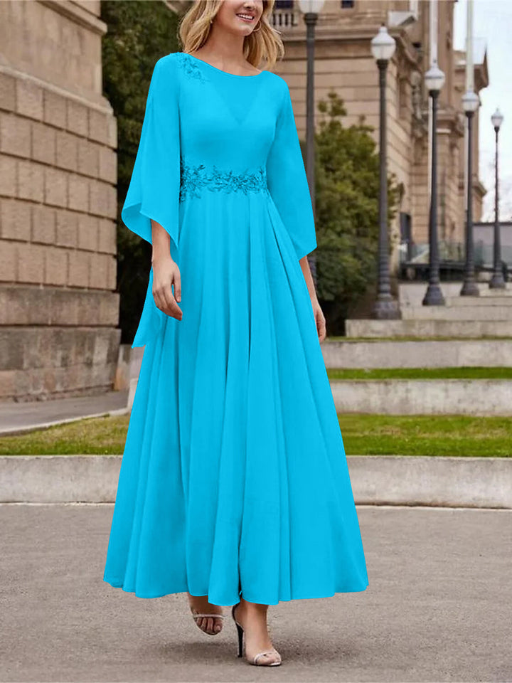 Robe de Mère de la Mariée Coupe A-Line/Princess à Col en V et Manches 3/4, Longueur Cheville, avec Paillettes