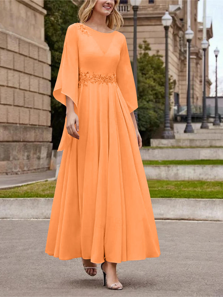 Robe de Mère de la Mariée Coupe A-Line/Princess à Col en V et Manches 3/4, Longueur Cheville, avec Paillettes