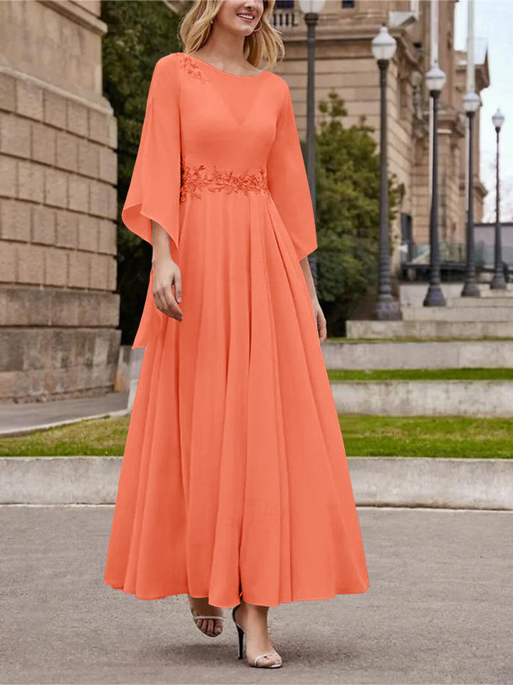 Robe de Mère de la Mariée Coupe A-Line/Princess à Col en V et Manches 3/4, Longueur Cheville, avec Paillettes