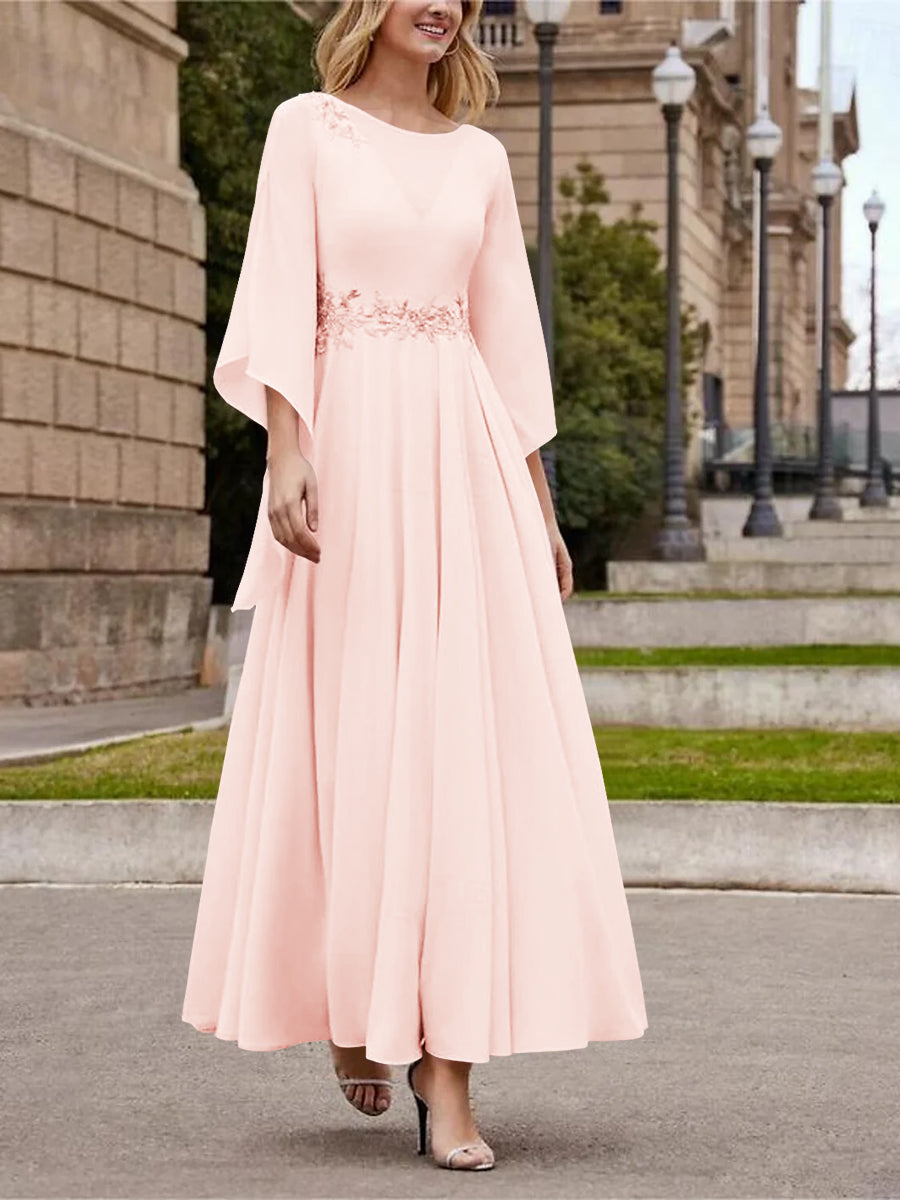 Robe de Mère de la Mariée Coupe A-Line/Princess à Col en V et Manches 3/4, Longueur Cheville, avec Paillettes