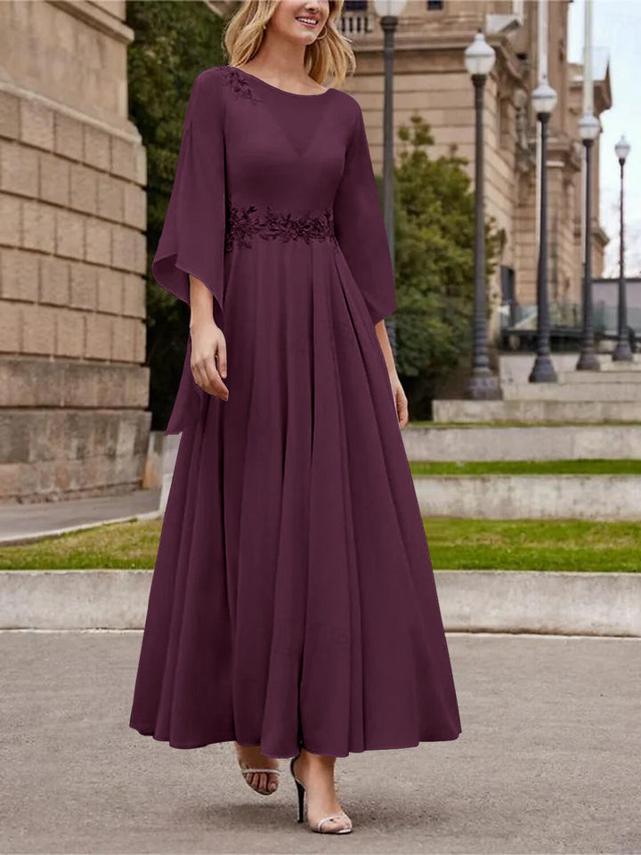 Robe de Mère de la Mariée Coupe A-Line/Princess à Col en V et Manches 3/4, Longueur Cheville, avec Paillettes