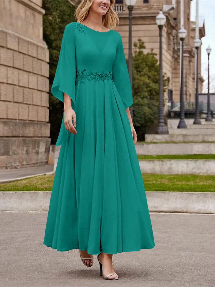 Robe de Mère de la Mariée Coupe A-Line/Princess à Col en V et Manches 3/4, Longueur Cheville, avec Paillettes
