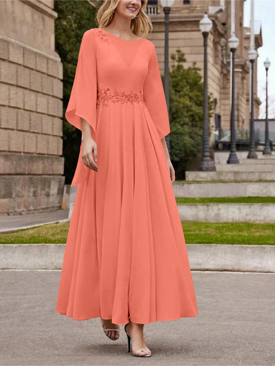 Robe de Mère de la Mariée Coupe A-Line/Princess à Col en V et Manches 3/4, Longueur Cheville, avec Paillettes