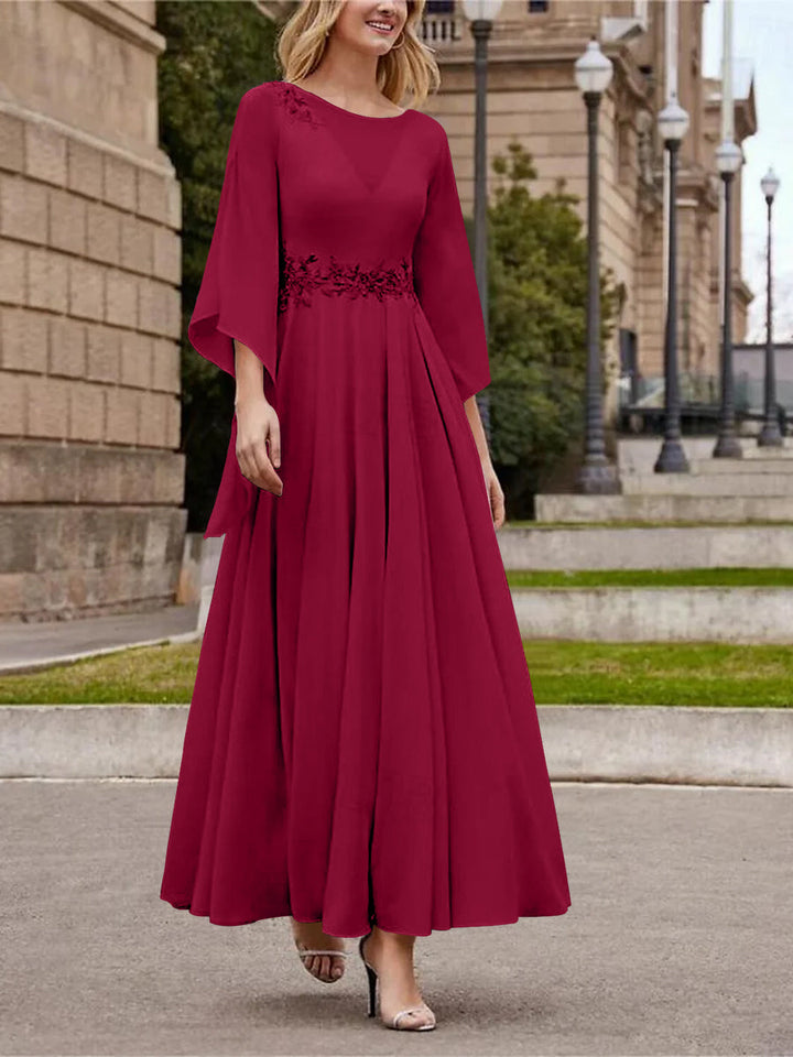 Robe de Mère de la Mariée Coupe A-Line/Princess à Col en V et Manches 3/4, Longueur Cheville, avec Paillettes