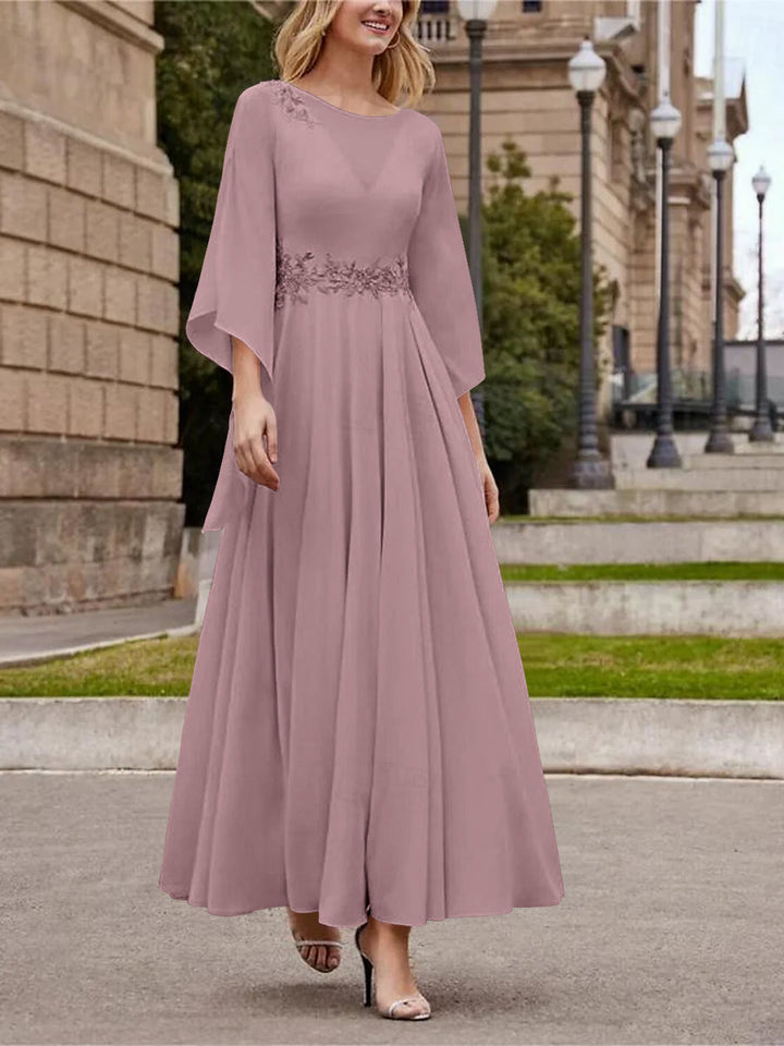Robe de Mère de la Mariée Coupe A-Line/Princess à Col en V et Manches 3/4, Longueur Cheville, avec Paillettes
