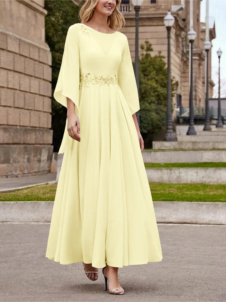 Robe de Mère de la Mariée Coupe A-Line/Princess à Col en V et Manches 3/4, Longueur Cheville, avec Paillettes