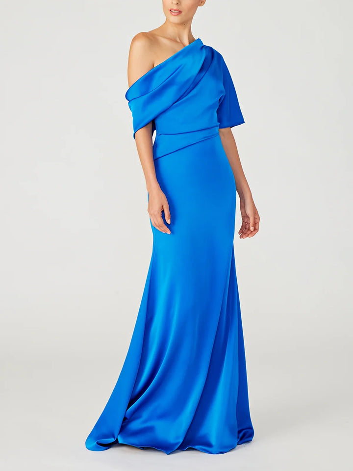 Robe de Mère de la Mariée A-Line/Princess à Une Épaule et Demi-Manches, Longueur Au Sol, avec Volants