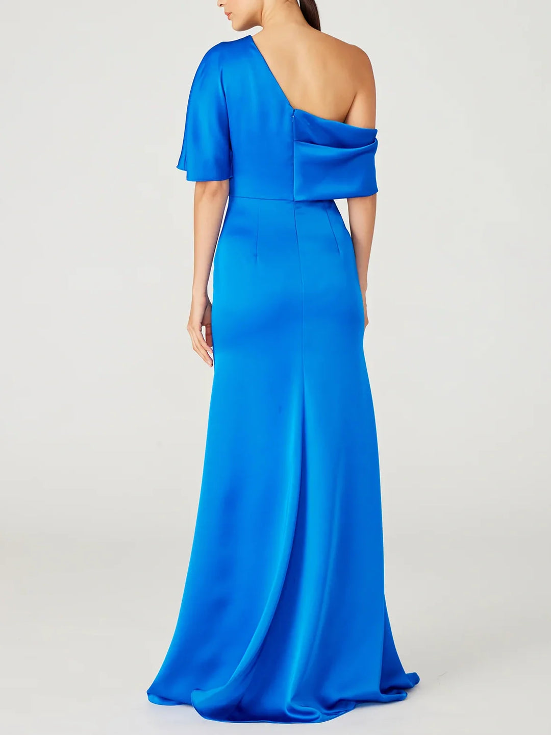Robe de Mère de la Mariée A-Line/Princess à Une Épaule et Demi-Manches, Longueur Au Sol, avec Volants