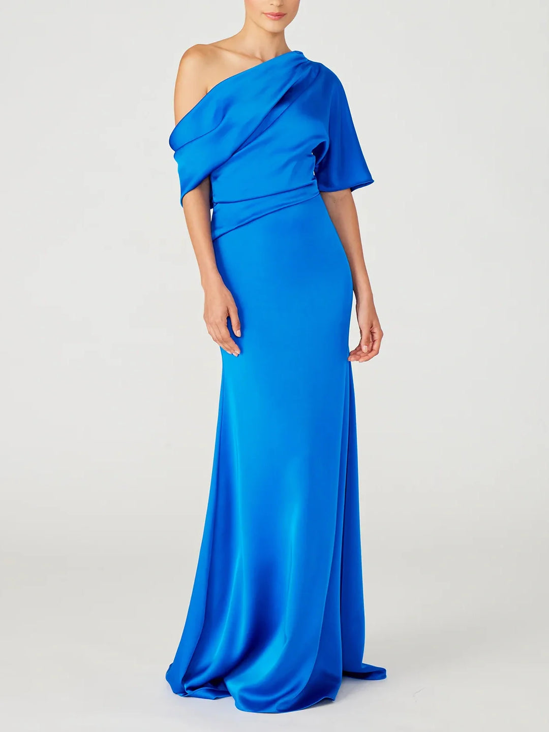 Robe de Mère de la Mariée A-Line/Princess à Une Épaule et Demi-Manches, Longueur Au Sol, avec Volants