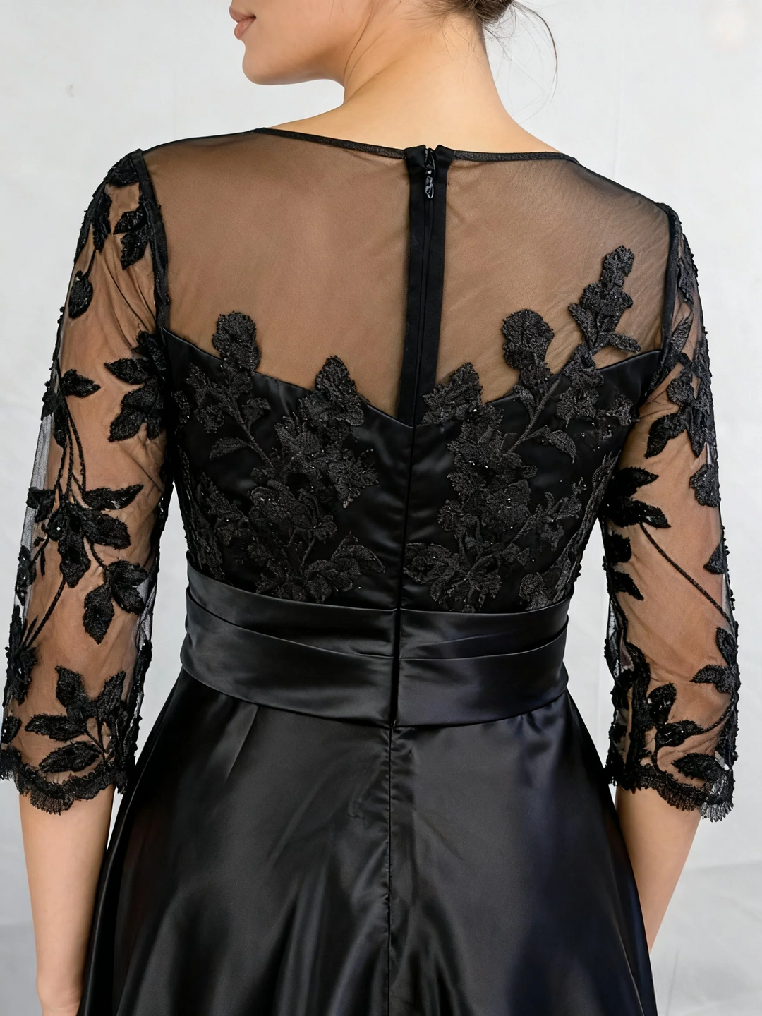 Robe de Mère de la Mariée Grande Taille, Coupe A-Line/Princess, Manches 3/4, Longueur Au Sol, avec Dentelle et Fente Sur le Côté