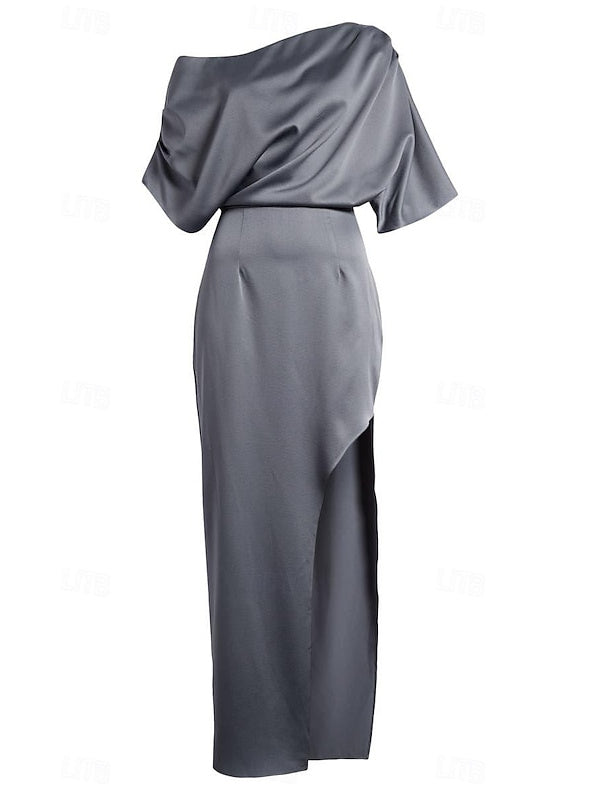 Robe D'Invitée de Mariage Fourreau/Colonne à Une Épaule et Longueur Cheville