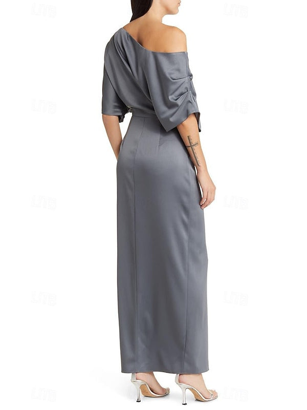 Robe D'Invitée de Mariage Fourreau/Colonne à Une Épaule et Longueur Cheville