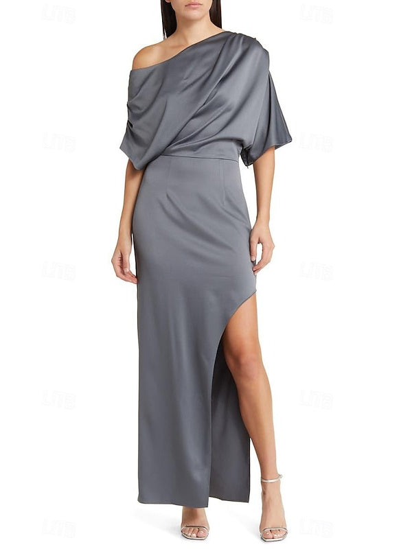 Robe D'Invitée de Mariage Fourreau/Colonne à Une Épaule et Longueur Cheville