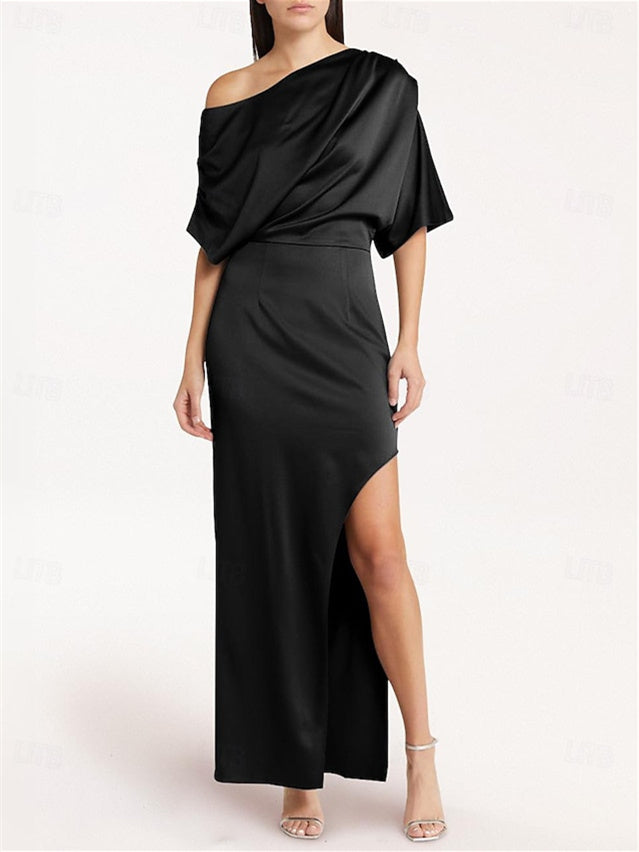 Robe D'Invitée de Mariage Fourreau/Colonne à Une Épaule et Longueur Cheville