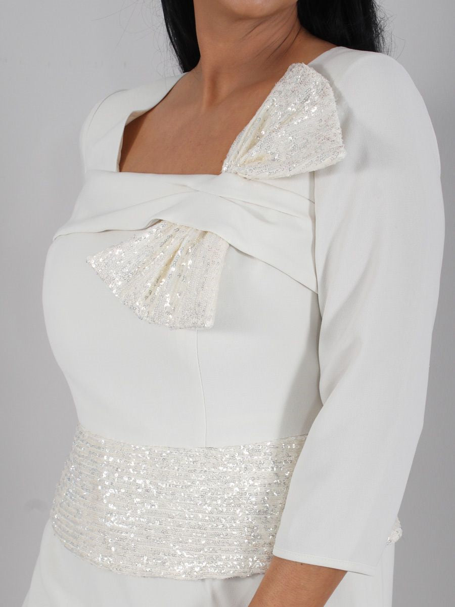 Ligne A/Princesse  3/4 Length Sleeves Carré Neck Longueur de Thé Robes Mère de La Mariée avec Bow(s)