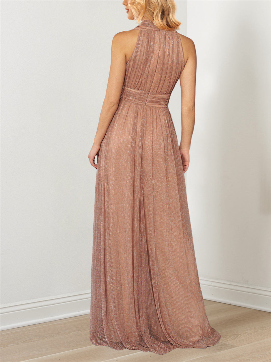 Robe de Mère de la Mariée A-Line/Princess Décolleté en V Métallisé à Licou et Longueur Au Sol