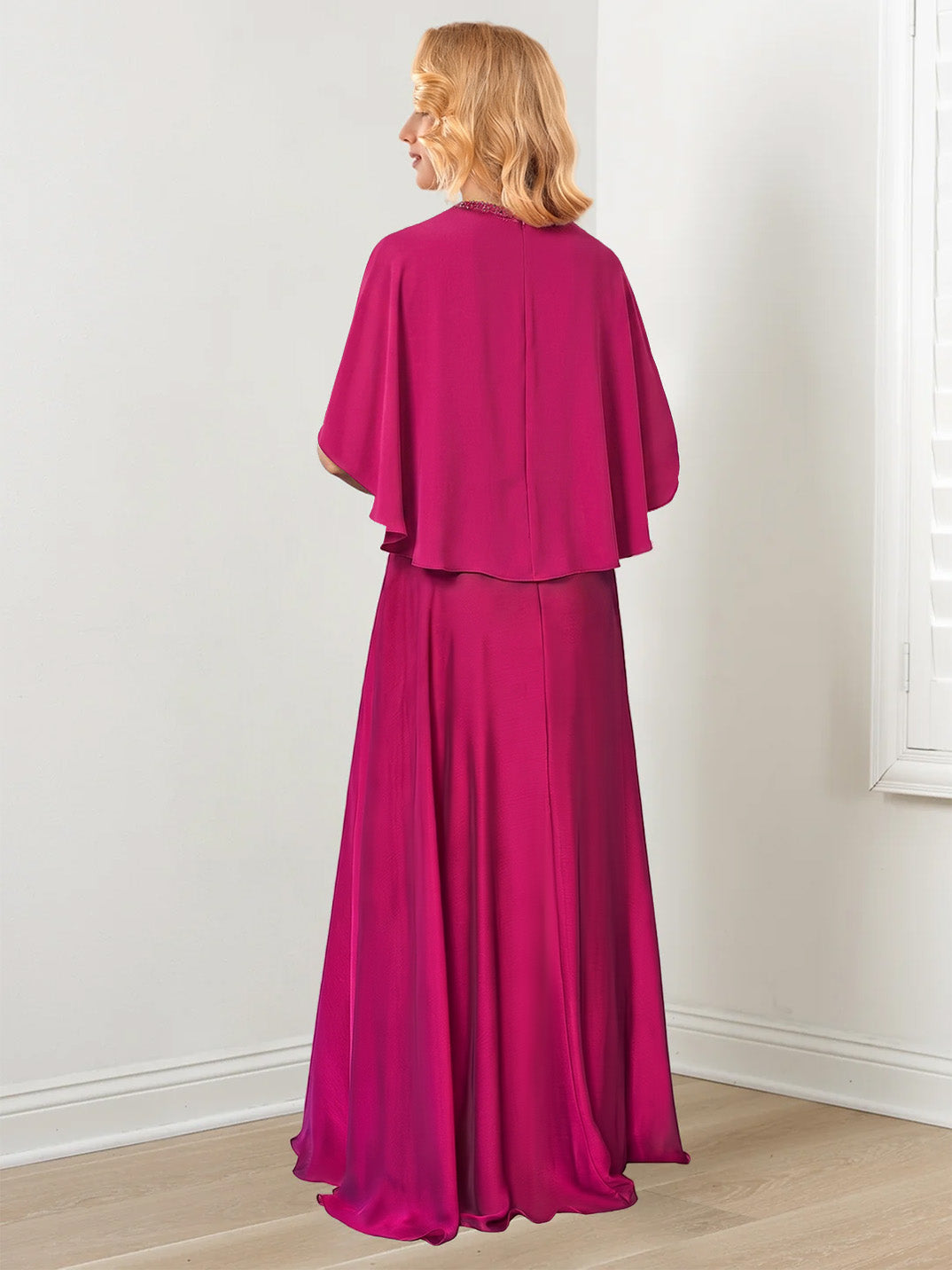 Robe de Mère de la Mariée Coupe A-Line/Princess, Longueur Au Sol, avec Décolleté en Bijou et Perles Faites à la Main