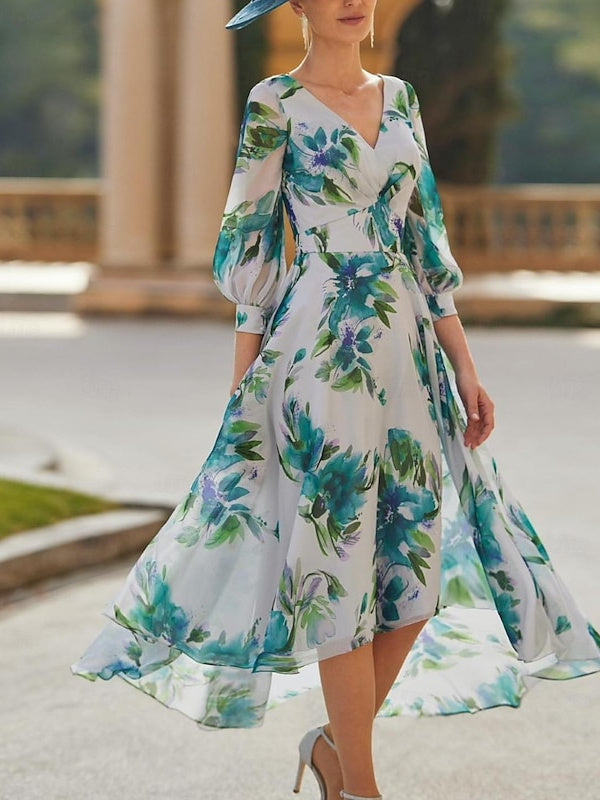 Ligne A/Princesse Col en V 3/4 Manche Floral Asymétrique Robes Mère de La Mariée