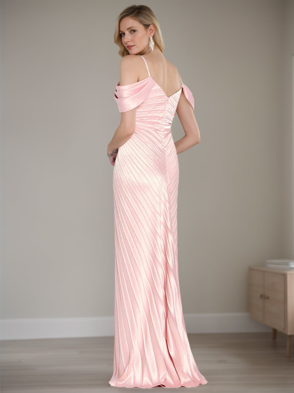 Robe de Mère de la Mariée Fourreau/Colonne à Épaules Dénudées et Manches Courtes, Longueur Au Sol, avec Volants