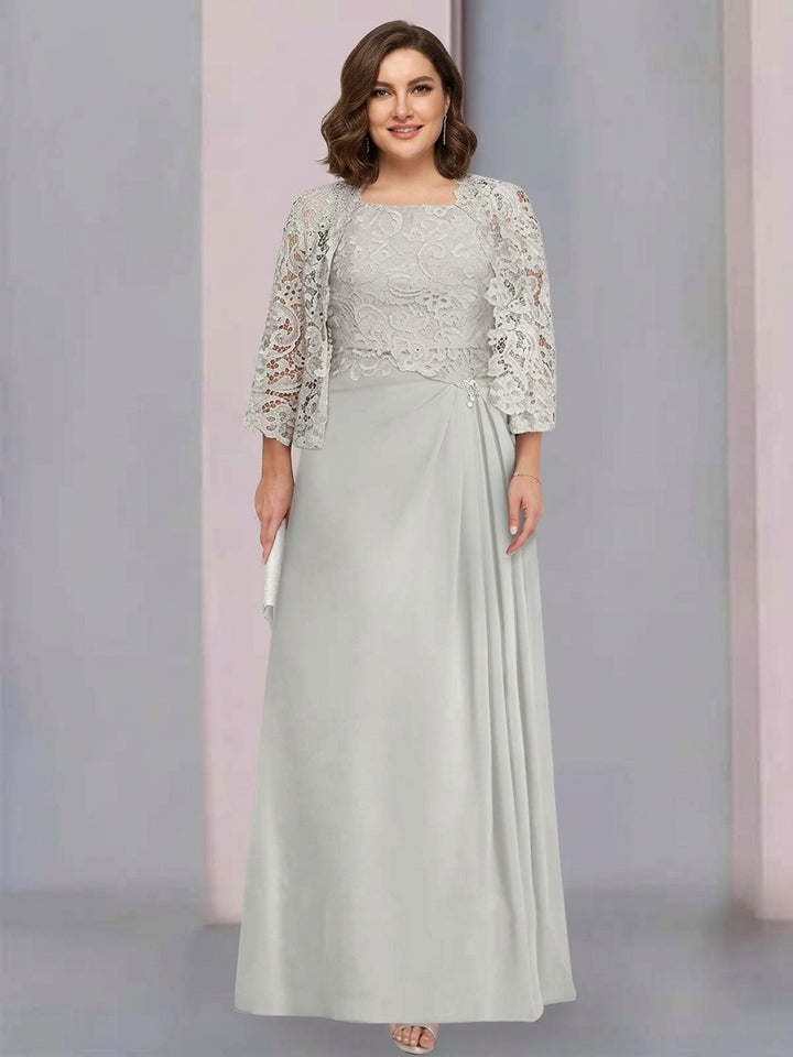 Robe De Mère De La Mariée Grande Taille, Coupe A-Line/Princess, Longueur Au Sol, Avec Appliques Plissées Et En Dentelle