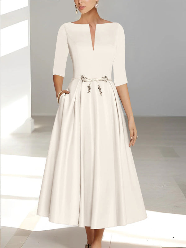 Robes de Mère de la Mariée Ligne A/Princesse à Demi-Manches et Longueur Cheville avec Poches