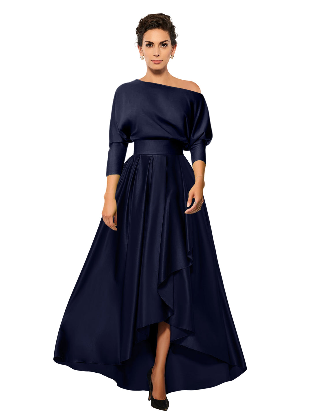 Robes de Mère de la Mariée et Du Marié Asymétriques à Une Épaule et à Manches 3/4 de Forme A-Line/Princess