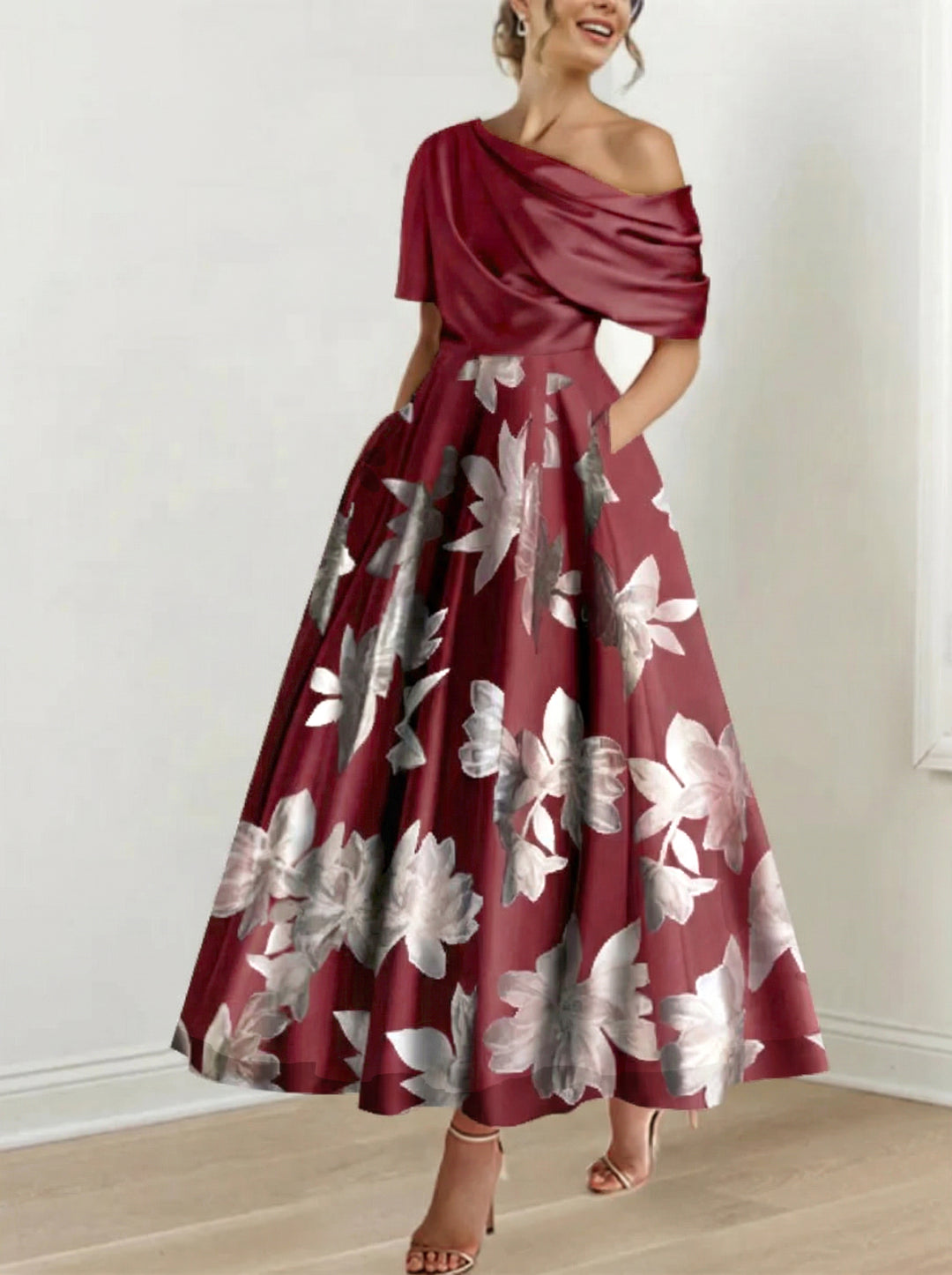 Robes de Mère de la Mariée à Une Épaule, Ligne A/Princesse, Imprimées de Fleurs