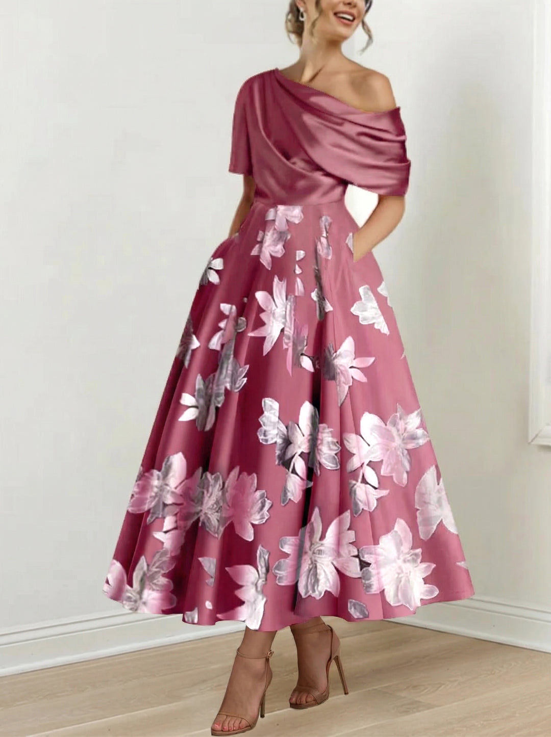 Robes de Mère de la Mariée à Une Épaule, Ligne A/Princesse, Imprimées de Fleurs