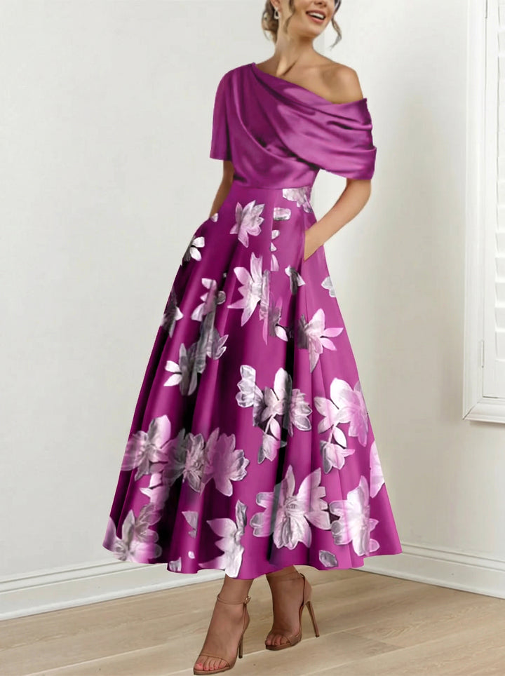 Robes de Mère de la Mariée à Une Épaule, Ligne A/Princesse, Imprimées de Fleurs