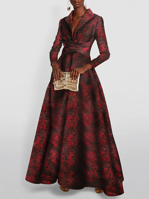 Robes de Mère de la Mariée et Du Marié à Imprimé Floral A-Line/Princess avec Col en V et Manches Longues