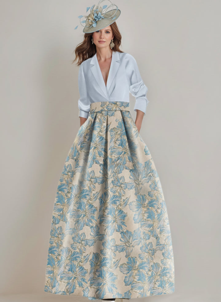 Robes Mère de la Mariée et Du Marié à Imprimé Floral, Coupe A-Line/Princess, Col Chemise, Manches 3/4