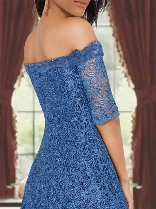 Robes de Mère de la Mariée et Du Marié Coupe A-Line/Princess à Épaules Dénudées et à Demi-Manches avec Dentelle