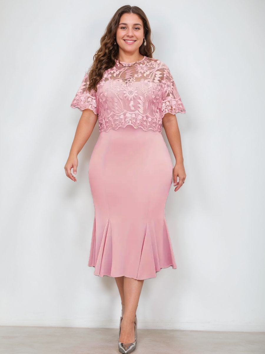 Robe de Mère de la Mariée Grande Taille à Manches Mi-Longues et Décolleté en V et en Trompette avec Appliques