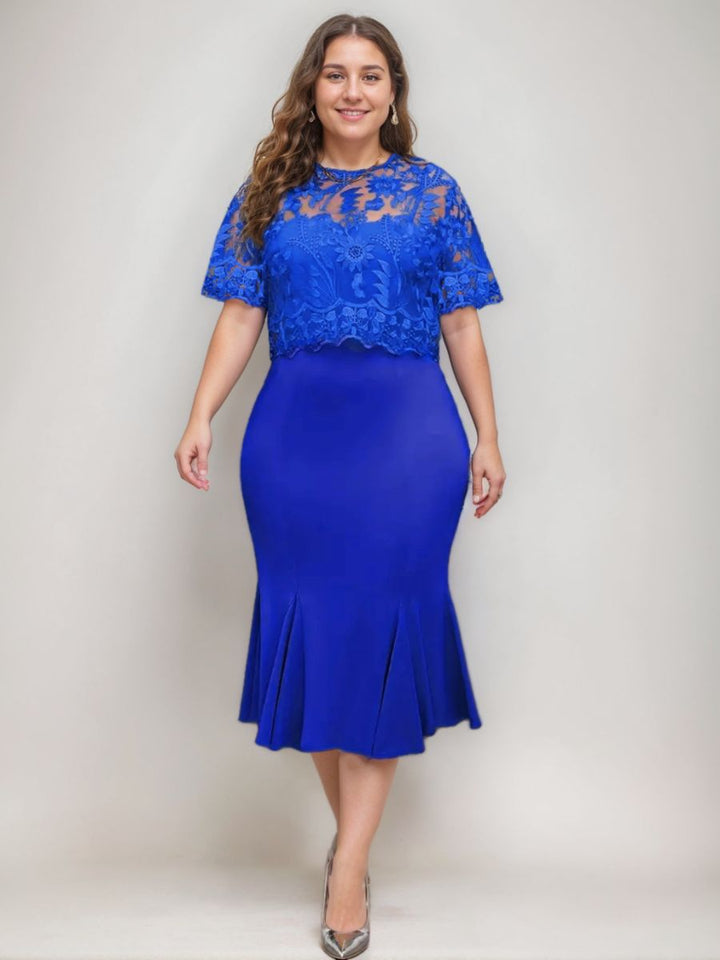 Robe de Mère de la Mariée Grande Taille à Manches Mi-Longues et Décolleté en V et en Trompette avec Appliques