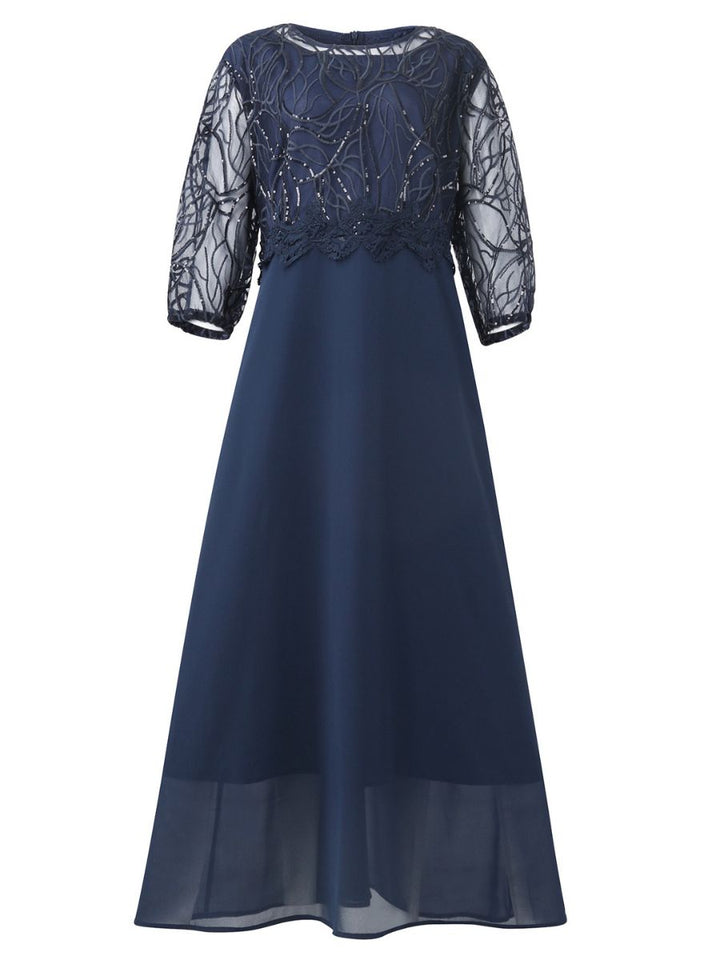 Robe de Mère de la Mariée Grande Taille, Coupe A-Line/Princess, Manches 3/4, Longueur Cheville, avec Appliques