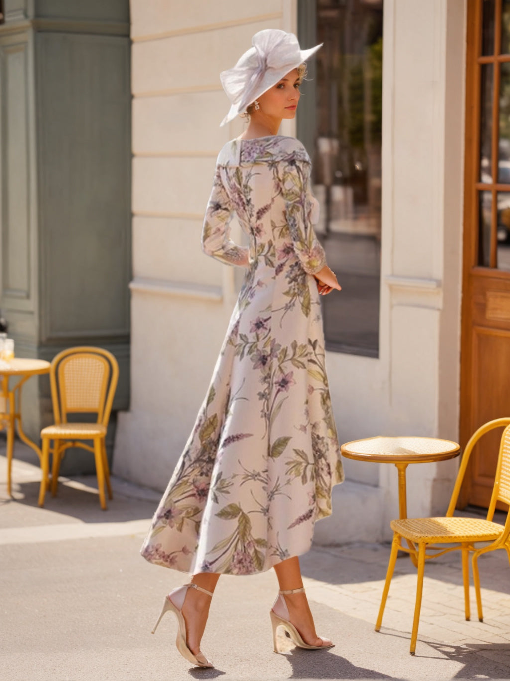 Robes de Mère de la Mariée et Du Marié Asymétriques à Col en V et Manches 3/4