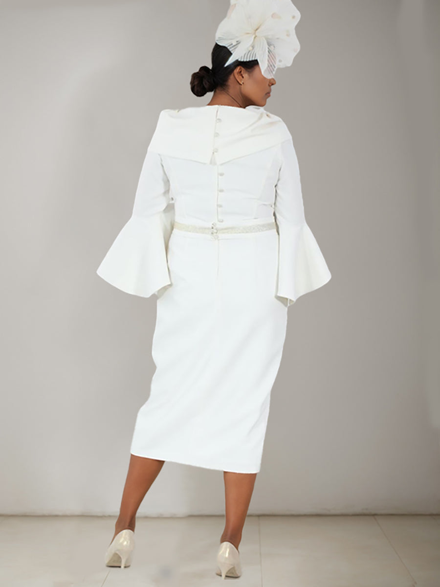 Robe de Mère de la Mariée Grande Taille à Manches 3/4, Longueur Genou, avec Ceinture et Perles