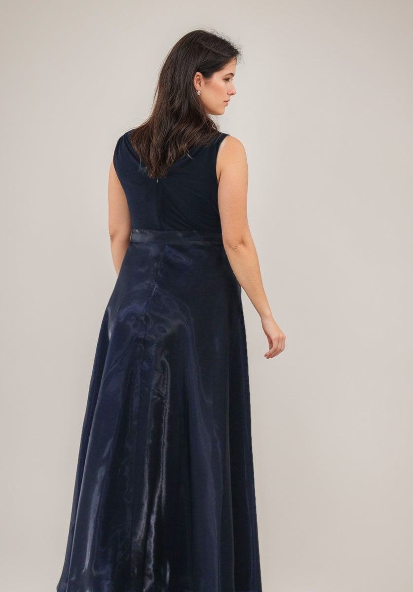 Robe de Mère de la Mariée Grande Taille, Coupe A-Line/Princess, Col en V, Sans Manches, Longueur Au Sol, avec Nœud