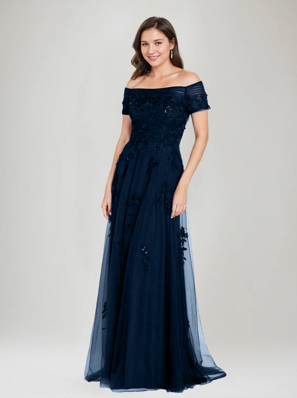 Robes de Mère de la Mariée et du Marié Sans Manches à Épaules Dénudées et Ligne A avec Appliques