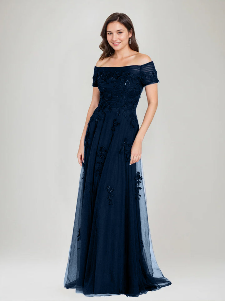 Robes de Mère de la Mariée et Du Marié Sans Manches à Épaules Dénudées et Coupe A-Line avec Appliques