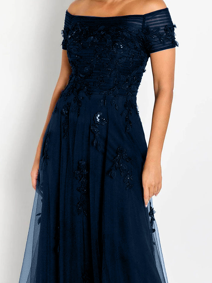 Robes de Mère de la Mariée et Du Marié Sans Manches à Épaules Dénudées et Coupe A-Line avec Appliques
