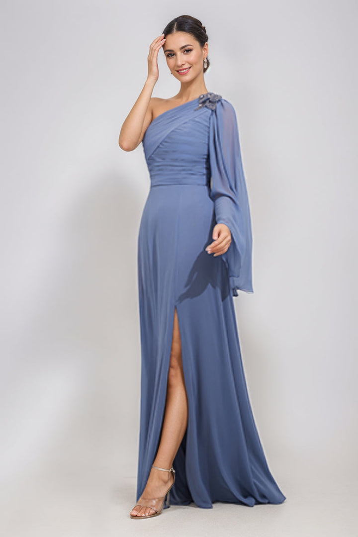 Robes de Mère de la Mariée et Du Marié à Une Épaule, Coupe A-Line/Princess, avec Appliques et Fente Latérale