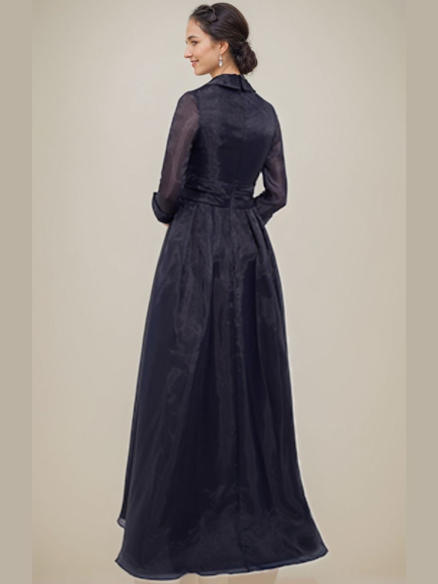 Robe de Mère de la Mariée Coupe A-Line, Col en V, Manches 3/4, Longueur Au Sol, avec Appliques et Fente Latérale